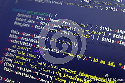 Modern web development background. Abstract pieces of PHP code Stock Photo