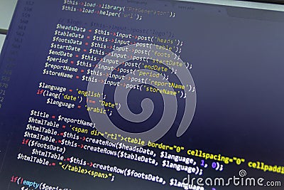 Modern web development background. Abstract pieces of PHP code Stock Photo