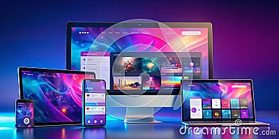 Modern Web UI Search Results Interface A Panoramic Overview for Seamless User Experience Across Devices Stock Photo