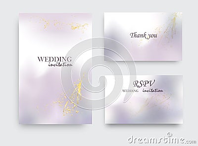 Modern wedding invitation alcohol ink design. Vector set on watercolor ink splash ink violet grey colors. Purple acrylic marble Vector Illustration