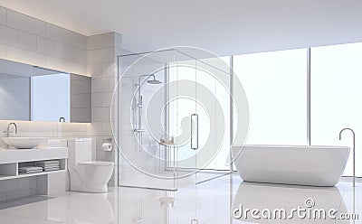 Modern white bathroom 3d rendering image. Stock Photo