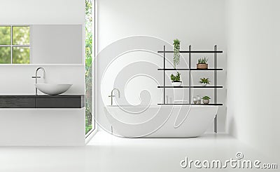 Modern white bathroom interior minimal style 3d rendering image Stock Photo