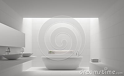 Modern white bathroom interior minimal style 3d rendering image Stock Photo