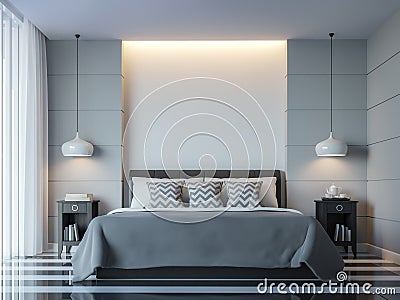 Modern white bedroom minimal style 3D rendering Image Stock Photo