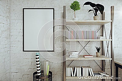 Modern white brick interior with frame Stock Photo