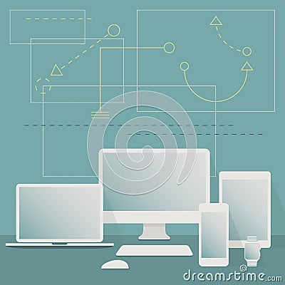 Modern white frames Digital Devices set Vector Illustration