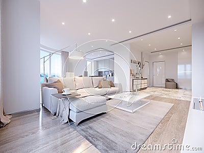 Modern white gray living room interior design Stock Photo