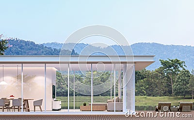 Modern white house with lake view 3d rendering image Stock Photo