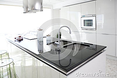 Modern white kitchen clean interior design Stock Photo