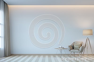 Modern white living room minimal style 3D rendering Image Stock Photo