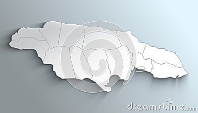 Modern White Map of Jamaica with Parishes with Counties With Shadow Stock Photo