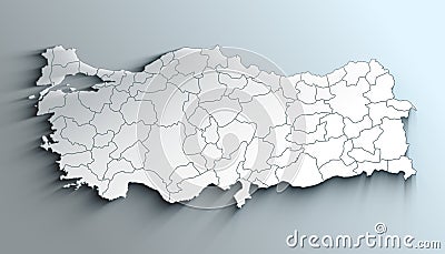 Modern White Map of Turkey with Provinces With Shadow Stock Photo