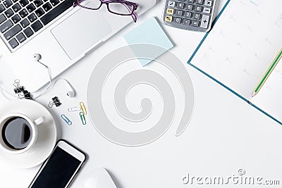 Modern white office desk table with laptop Stock Photo