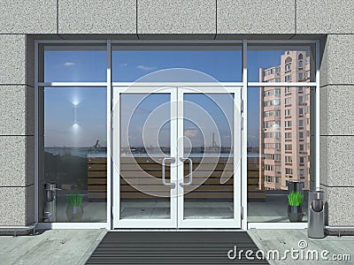 Modern white office entrance door Cartoon Illustration