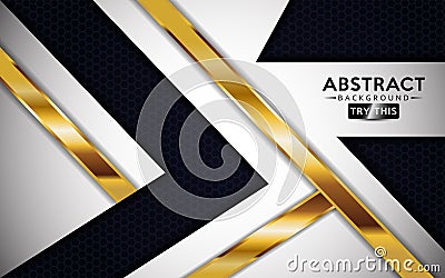 Modern White overlap background vector. Realistic abstract overlap layer on textured black background combine with golden line Vector Illustration