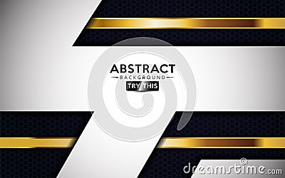 Modern White overlap background vector. Realistic abstract overlap layer on textured black background combine with golden line Vector Illustration