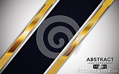 Modern White overlap background vector. Realistic abstract overlap layer on textured black background combine with golden line Vector Illustration