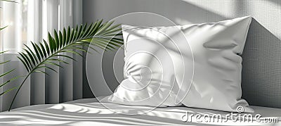 Modern white pillow mockup for bed with aesthetic branding, ideal for showcasing bedding designs Stock Photo