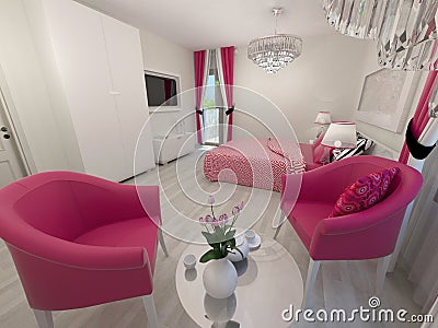Modern white and pink bedroom Stock Photo