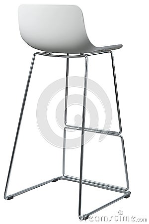 Modern White Plastic Bar Stool. Designer bar chair isolated on white Stock Photo