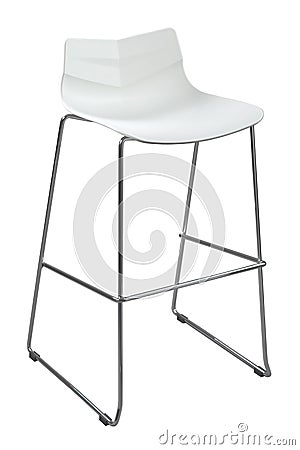 Modern White Plastic Bar Stool. Designer bar chair isolated on white Stock Photo