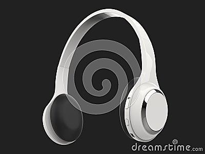 Modern white slim wireless headphones with silver details - low angle shot Stock Photo