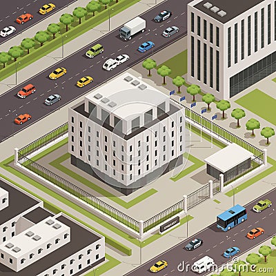 City Government Buildings Isometric Composition Vector Illustration