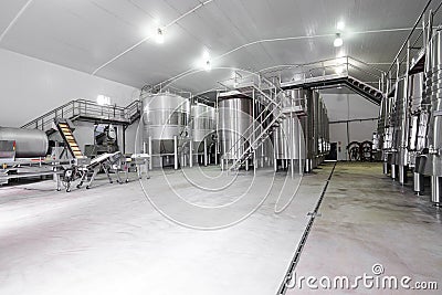 Modern wine cellar with stainless steel tanks Stock Photo