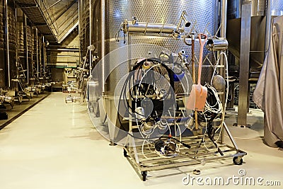 Modern wine cellar and wine making tools Stock Photo