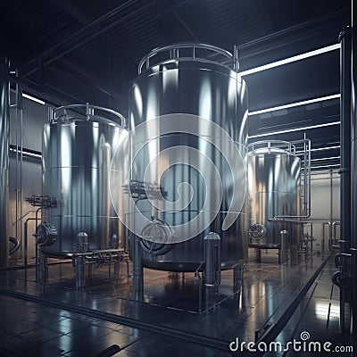 Modern wine factory with large shine tanks for the fermentation Stock Photo