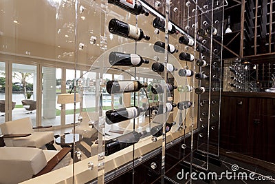 Modern wine storage shelves Stock Photo