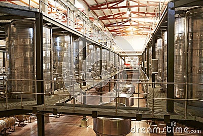 Modern winemaking facility interior, angled view Stock Photo