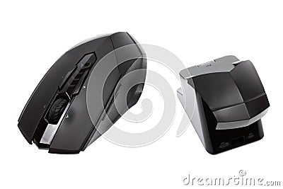Modern wireless mouse and reciever Stock Photo