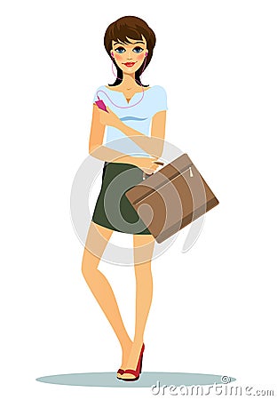 Modern woman listening to a portable music player Vector Illustration