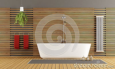 Modern wooden bathroom Stock Photo