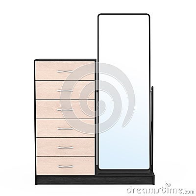 Modern Wooden Dresser with Mirror. 3d Rendering Stock Photo