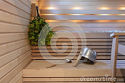 Modern wooden Finnish sauna interior Stock Photo