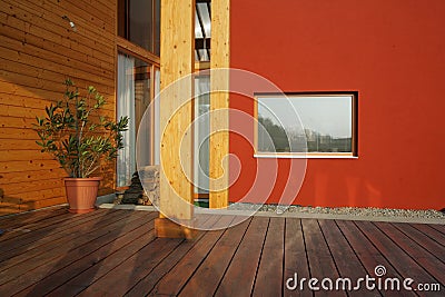 Modern wooden outdoor terrace Stock Photo