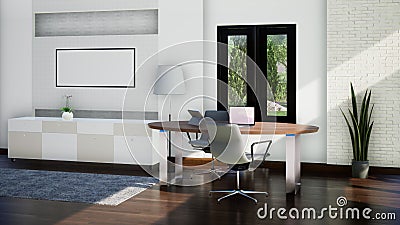 Modern working room interior with white wall background, 3d rendering Stock Photo