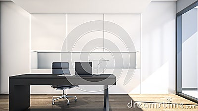 Modern working room with white cabinet / 3D Rendering Stock Photo