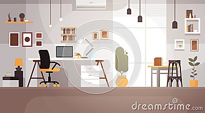 Modern Workplace Cabinet Room Interior Empty No People House Vector Illustration