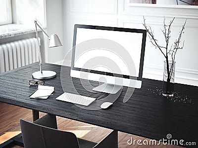 Modern workplace with computer. 3d rendering Stock Photo