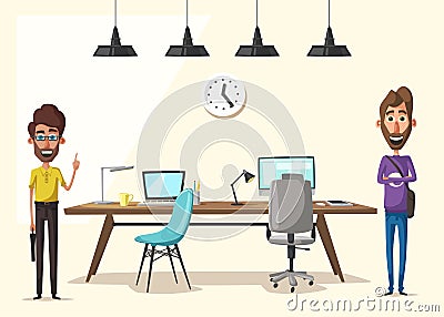 Modern workplace. Creative character. Office work. Cartoon vector illustration Vector Illustration