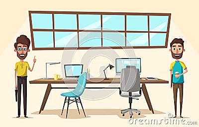 Modern workplace. Creative character. Office work. Cartoon vector illustration Vector Illustration