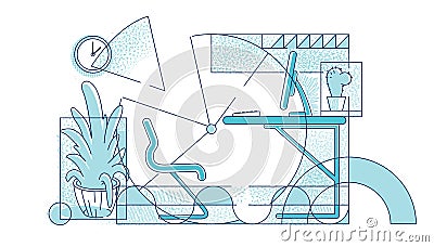 Modern workplace outline vector illustration Vector Illustration