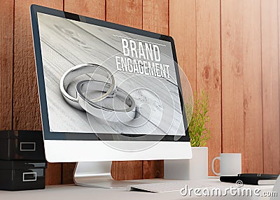 Modern workspace with computer brand engagement Cartoon Illustration