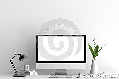 Modern workspace, computer screen mock up. 3D illustrat Stock Photo