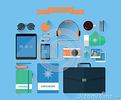 Modern workspace and equipment Vector Illustration