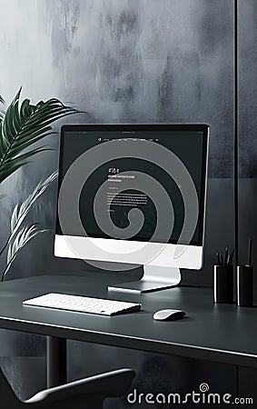 A modern workspace featuring a sleek desktop computer and minimalistic design elements, perfect for productivity and innovation Stock Photo