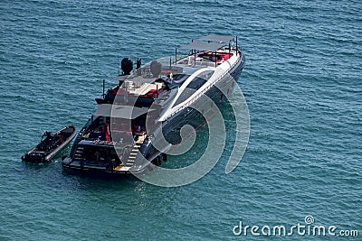 Modern yacht in a bay at sea Editorial Stock Photo